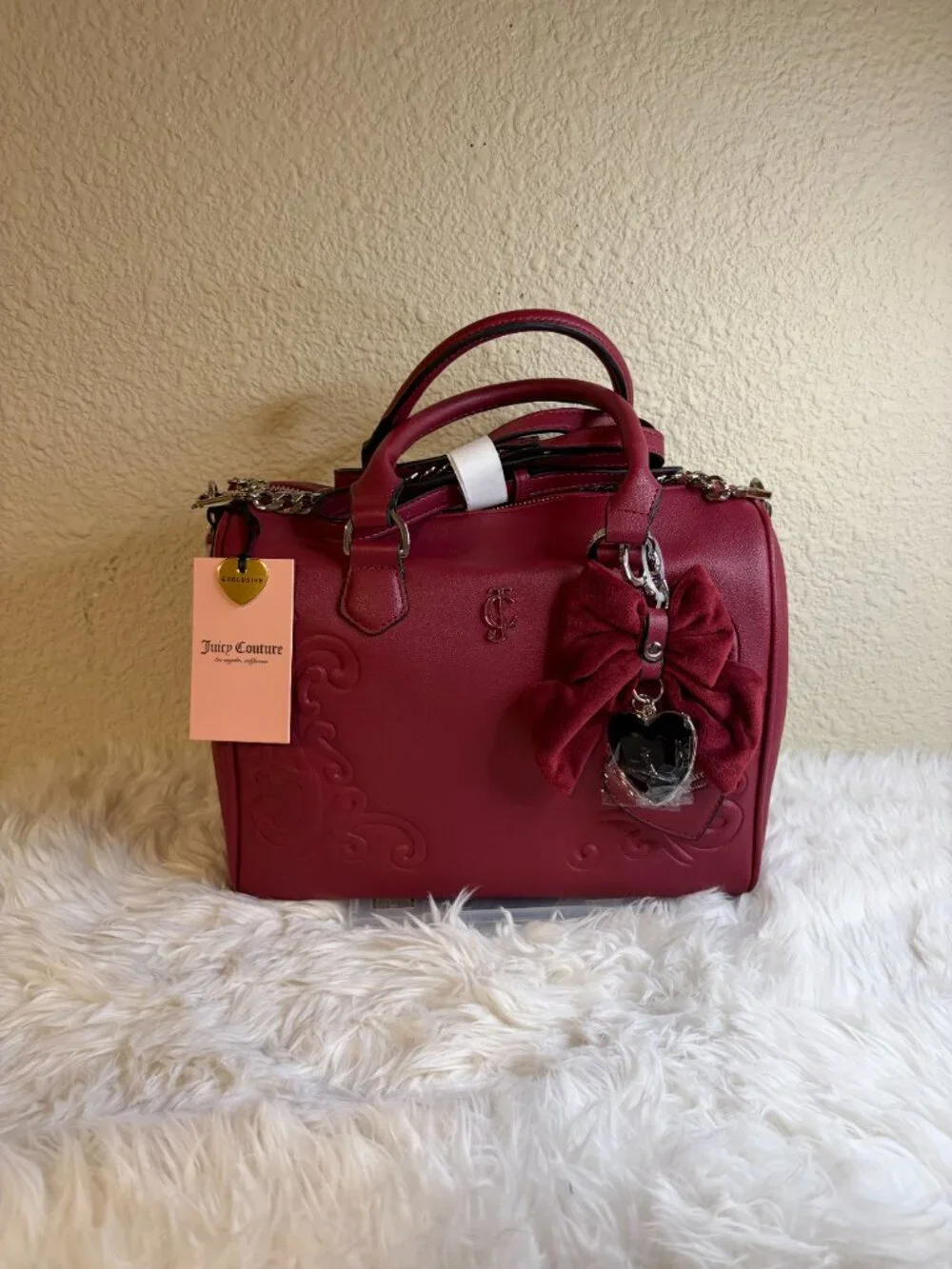 Juicy Couture Halloween Sew Fa-Boo-Lous Cranberry Satchel Bow Bag NWT